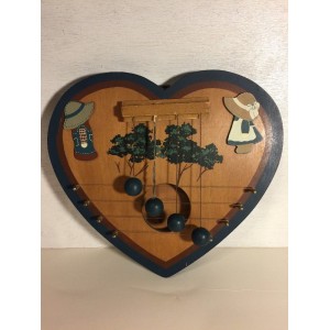 HEART SHAPED WOODEN DOOR 4 STRING HARP WIND CHIME WITH BOY & GIRL HAND PAINTED    123309232105